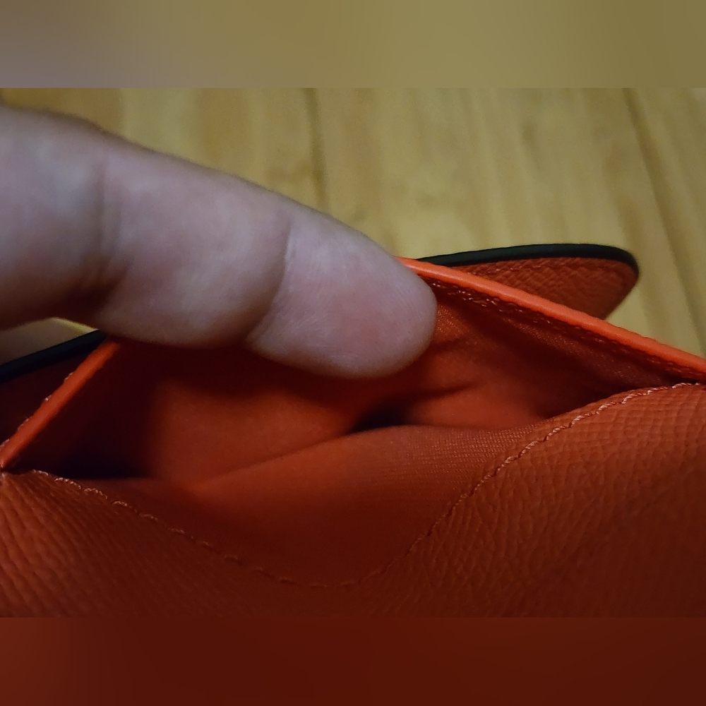 Coach Trifold Snap Small Wallet Coin Orange Crossgrain Pebbled Leather Zipper - Picture 7 of 11